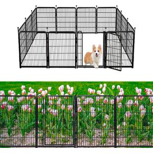 Garden Fencing 32 inch High, 12 Panels Total 26.6 Ft(L) Dog Fence Outdoor for Yard, Gate 21 Inches Wide with Low Sills. Fencing for Garden beds, Animal Barrier Fences, Rabbit Fence