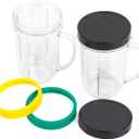16OZ Replacement Cups for Magic Bullet, 6Pcs/Set Parts Compatible with 250W Magic Bullet Blender MB1001, Include 16oz Mug Cups with Handle, Stay Fresh Lids, Colored Lips Rings