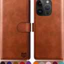 SUANPOT Design for iPhone 15 Pro 6.1" Kickstand Protective Wallet case with RFID Credit Card Holder,Flip Folio Book PU Leather Shockproof Cover Women Men for Apple 15Pro Phone case Light Brown