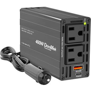 400W Car Power Inverter - Dual DC 12V to 110V AC Car Plug Adapter Outlets, Fast Charging USB C 65W & 24W Port, Power Inverters for Vehicles, Laptop Car Charger, Road Trips