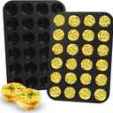 Silicone Muffin Pan for Baking 24 Cups Non-Stick Mini Cupcake Pan,BPA Free Silicone Baking Mold for Muffin Cupcake Egg Bite Maker 2 Pack,Black