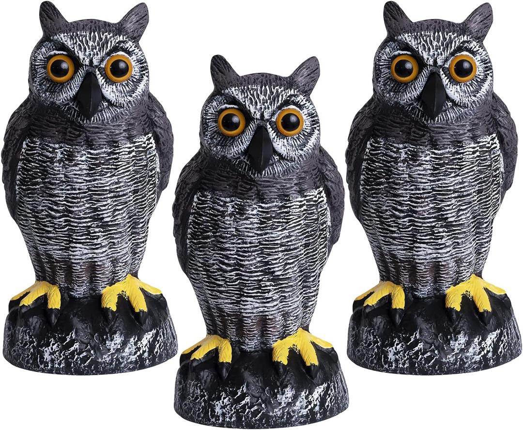 Galashield Owl Decoy | Plastic Owls to Scare Birds Away | Owl Statue for Garden & Outdoors - Pack of 3