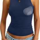 EasyGala Womens Padded Tank Tops Built in Bra Double Lined High Neck Shirts Basic Slim Fitted Summer Going Out Top, Small