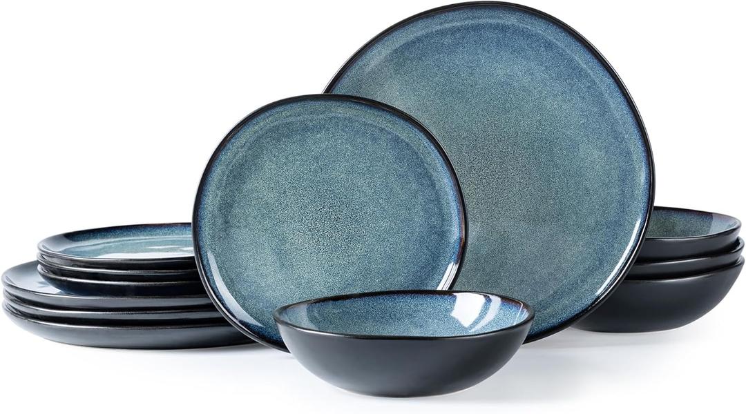 AmorArc Ceramic Dinnerware Sets,Handmade Reactive Glaze Stoneware Plates and Bowls Set,Highly Chip and Crack Resistant | Dishwasher & Microwave Safe Dishes Set,Service for 4 (12pc) (Matte Ceylon Blue) AmorArc Ceramic Dinnerware Sets,Handmade Reactive Glaze Stoneware Plates and Bowls Set,Highly Chip and Crack Resistant | Dishwasher & Microwave Safe Dishes Set,Service for 4 (12pc) (Matte Ceylon Blue)
