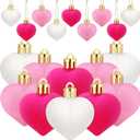 24 Velvet Heart Ornaments - Red & Pink Heart Shaped Baubles for Valentine's Day, Wedding Anniversary & Party Decor, Red,pink,white