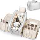 Travel Makeup Bag Women's Large Capacity Cosmetic Portable Organizer Large Opening Waterproof Storage Toiletry Bags Vertical Free-Standing Brush Holder for Easy Access Silver