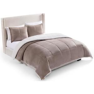 UGG Blissful Queen Comforter Set with 2 Pillow Shams, Reversible Fluffy Bed Comforter, Ultra Warm Winter Bed Set, Down Alternative Bedding, Full/Queen Size, Light Brown Fawn