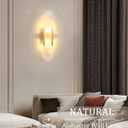 19.7" Alabaster Wall Sconce Natural Marble Sconce Indoor Mid Century Modern Wall Light Oval Stone Lampshade Vanity Light Fixtures for Living Room Bedroom Dining Room Hallway (Gold)