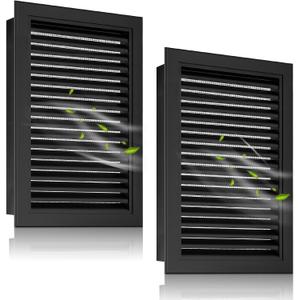 2-Pack Aluminum Gable Vent 12" x 18" with Screen - Optimal Airflow Design, Ideal for Attic Houses, Opening: 10" x 16", Black