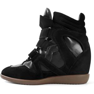 Wedge Sneakers for Women Heels Suede Hook and Loop High Heel Tennis Round Toe Triple Strappy Band Casual Vintage Fashion Dressy Comfy Campus Trendy Retro, Size 10.5