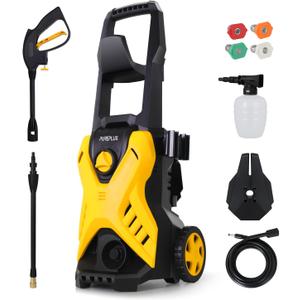 PUREPLUS Electric Pressure Washer, Max 3000 PSI 1.8 GPM Car Power Washer, with 4 Quick-Connect Nozzles, Soap Cannon, 35 FT Power Cord, 20FT Hose and Spray Gun for Cleaning Cars, Gardens, Yellow