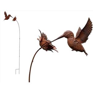 Rusty Metal Hummingbird Garden Stake, Large Size Realistic Lifelike Outdoor Yard Art Decor Sculpture