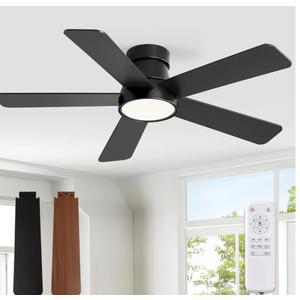 Fanbulous 42 Inch Ceiling Fans with Lights and Remote,Outdoor Indoor Modern Flush Mount Ceiling Fan with 3CCT 6-Speed Quiet DC Motor,Black Small Low Profile Ceiling Fan for Bedroom Living Room Office