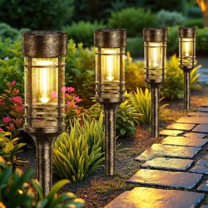 12 Pack Brown Solar Pathway Lights Outdoor, Bright Solar Lights Outdoor Waterproof IP65, Solar Garden Lights Outdoor for Yard Walkway Driveway Landscape Garden Decor (Bronze)