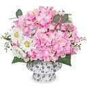 Briful Centerpiece for Dining Table with Faux Hydrangea, Artificial Pink Hydrangea Arrangement in Blue & White Vase, Dining Table Decor Farmhouse Coffee Table Decor, Fake Flowers in Vase Home Decor