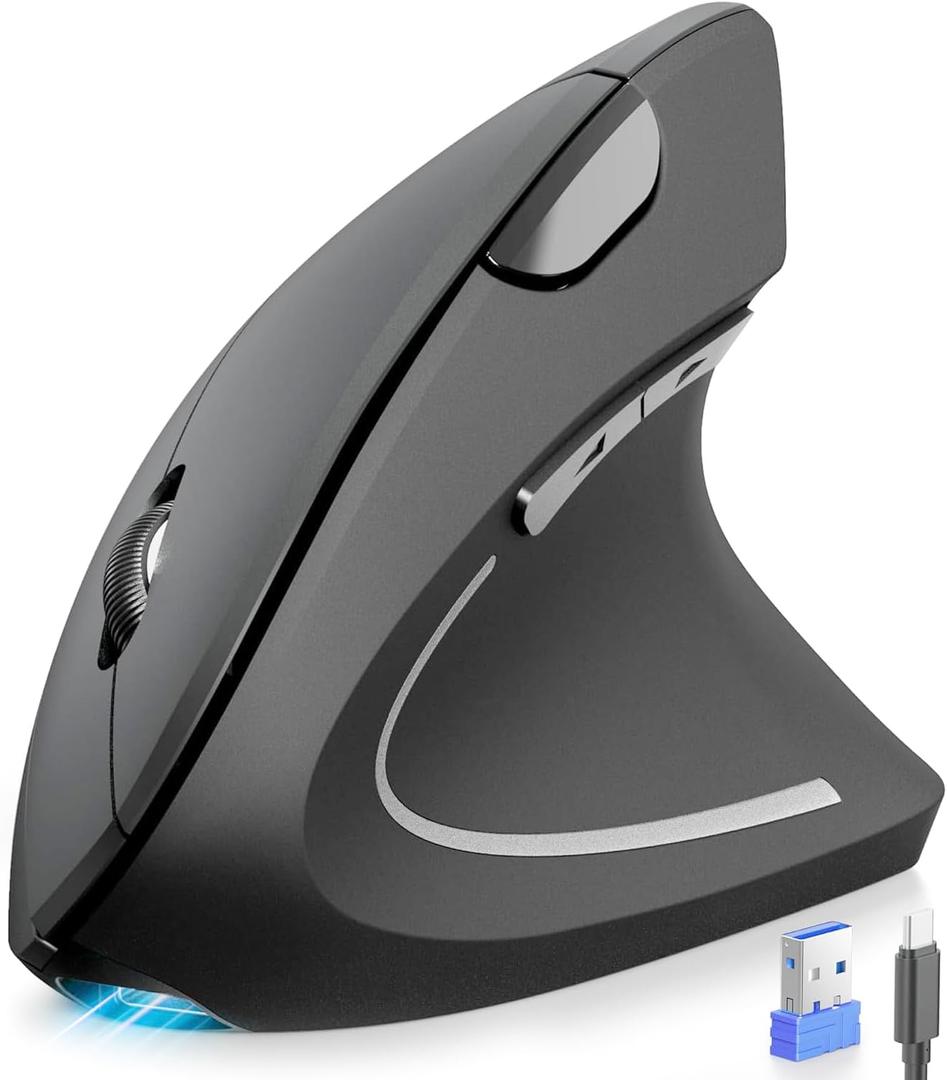 TECKNET Ergonomic Mouse, Rechargeable 2.4G+Bluetooth Vertical Mice 6 DPI Adjustable, Wireless Optical Carpal Tunnel Mouse Right Hand, Multi Device for Laptop, PC, Computer, MacBook, iPad - Grey