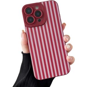 Compatible with iPhone 14 Pro Case, Aesthetic Cute Fashion Striped Pattern with Shockproof Soft TPU Protective Phone Case for Women Compatible for iPhone 14 Pro 6.1", Red