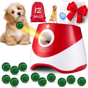 Automatic Ball Thrower for Dogs, Dog Ball Thrower Launcher with 10-30 Ft Distance, Rechargeable Automatic Dog Toy, Dog Ball Launcher, for Puppy (Red)