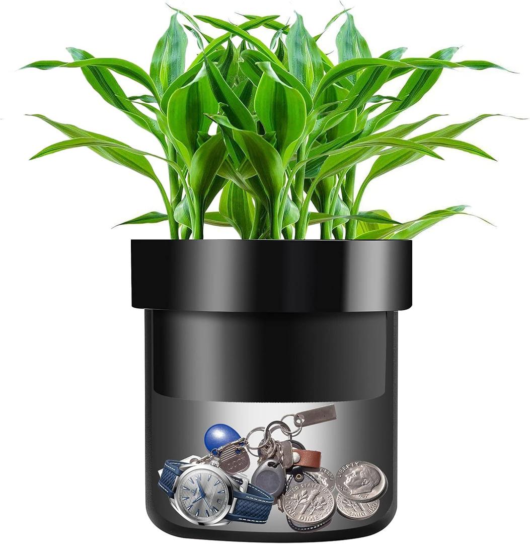 Flower Pot Diversion Safe with Key Lock, Secret Hidden Safe Lock Box, Perfect for Hiding The Valuables Inside Flower Pots False Bottom, Plants Not Include (Black)