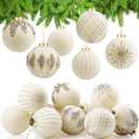 Liliful 12 Pcs 4 Inch Large Velvet Christmas Balls Ornaments Set Flocked Tree Balls Luxury Velvet Christmas Hanging Ornaments for Xmas Tree Party Wedding Home Decor(White)