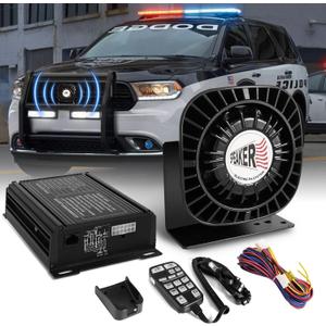 Emergency Police Siren Speaker Kit, 200W Multi-Tones Emergency Sirens PA System Extra Slim Speaker with Handheld Microphone, Car Alarm Megaphone for 12V Vehicles, Tow Truck Pickup Ambulance SUVs