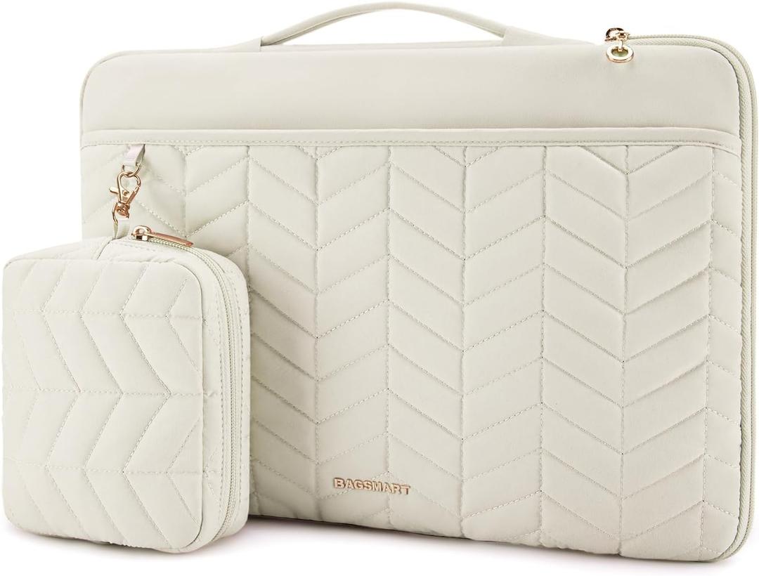 BAGSMART 13-14 inch Laptop Case with Handle, Puffy Padded Laptop Bag Sleeve for Women, Portable MacBook Air/Pro Case Compatible with Dell, HP, Lenovo, ASUS, Acer, Huawei Computer, Beige