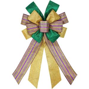 Hying Mardi Gras Bows - Green & Gold Glitter Stripes for Wreaths & Decorations (Style 3: Mg Stripe)