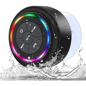HAISSKY Bluetooth Shower Speakers, Waterproof Bluetooth Speaker with RGB Lights IPX7 Waterproof Wireless Speaker with Suction Cup HD Sound Pairs to Phones, Tablets, for Bathrooms, Outdoor, Party, Beach