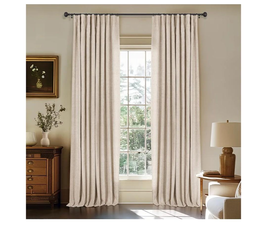 INOVADAY 100% Blackout Curtains for Bedroom, Black Out Curtains 84 Inch Long, Clip Rings Linen Blackout Drapes, Thermal Insulated Room Darkening for Living Room, 2 Panels - Oatmeal,W50xL84
