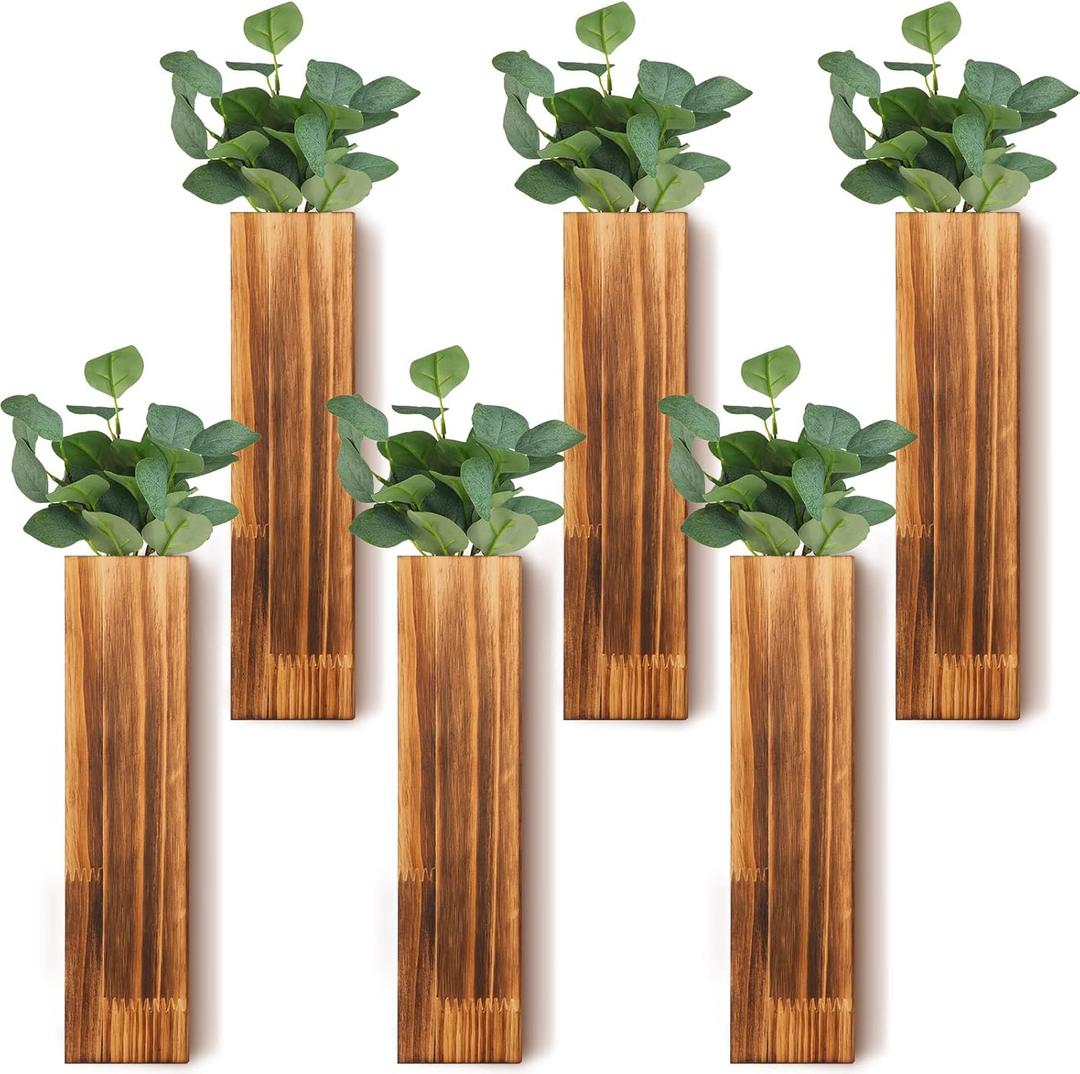 Skylety Pack of 6 Wood Wall Planters for Indoor Plants Wooden Hanging Vase Farmhouse Wall Decoration for Bedroom and Living Room (Wood Color) Skylety Pack of 6 Wood Wall Planters for Indoor Plants Wooden Hanging Vase Farmhouse Wall Decoration for Bedroom and Living Room (Wood Color)
