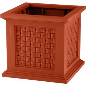 Rattan Style Outdoor Planter Box - 14.65-Inch-Square Decorative Flower or Plant Pot - Garden, Patio and Front Porch Decor by Pure Garden (Terracotta)