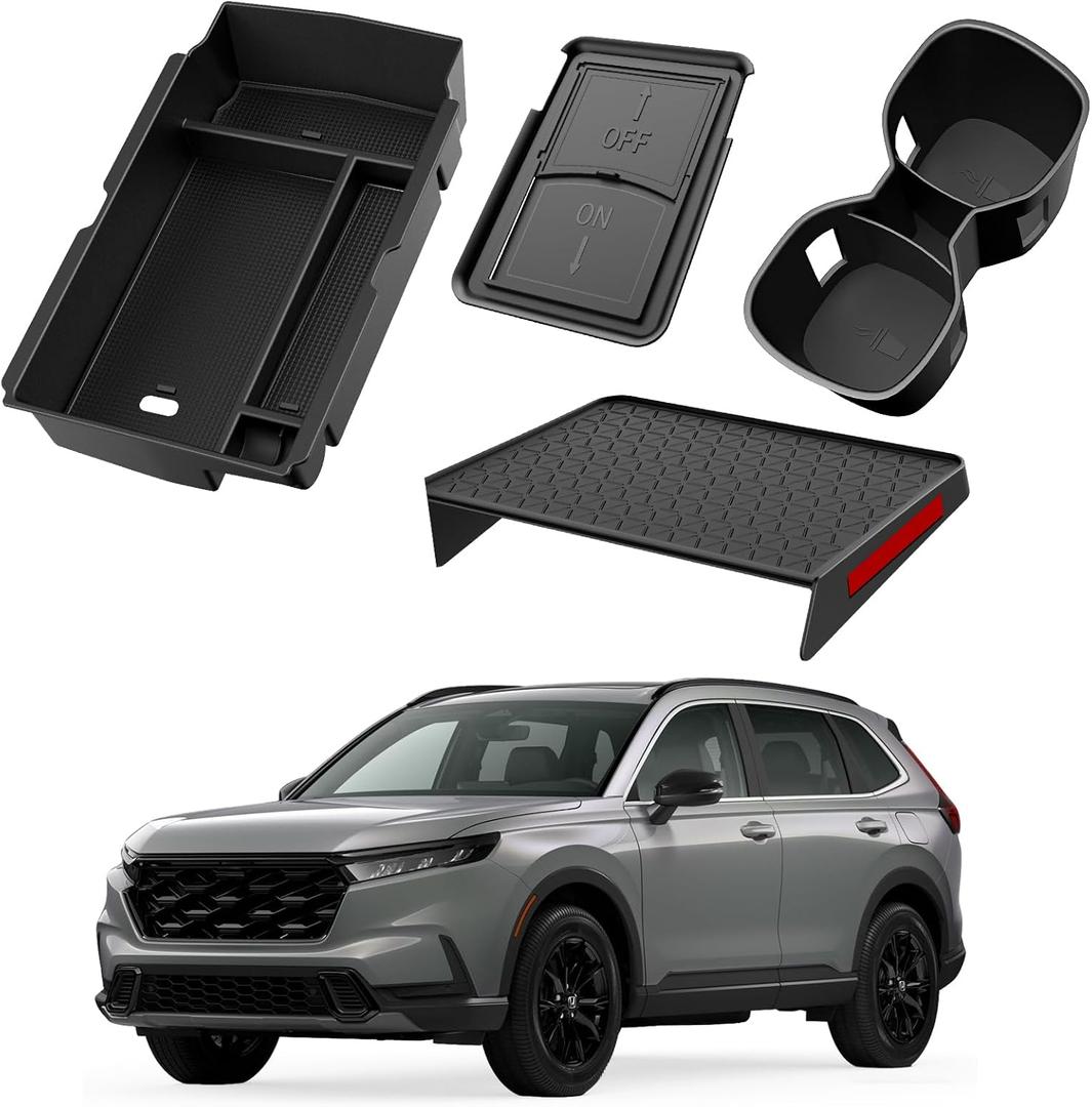 YPHUIKI 4PCS Center Console Organizer Compatible with Honda CRV 2023 2024 2025 2026 Accessories CR-V Hybrid Armrest Organizer Tray Hidden Storage Box Cup Holder