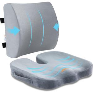 SAIREIDER Lumbar Support Pillow and Office Chair Cushion, Memory Foam Car Seat Cushions Back Support Pillows, Reduce Pressure On Tailbone and Sciatic Nerve, Relieve Pain of Back and Lumbar(Grey)