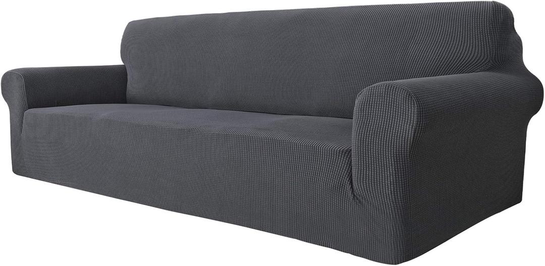 MAXIJIN Super Stretch Couch Cover for 3 Cushion Couch, 1-Piece Universal Sofa Covers Living Room Jacquard Spandex Furniture Protector Dogs Pet Friendly Fitted (Extra Large, Gray)