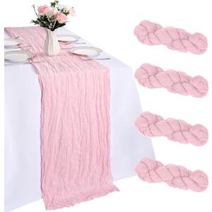 4 Pack Pink Table Runner 10ft Cheesecloth Table Runner 120 Inch Gauze Boho Rustic Sheer Cheese Cloth for Banquet Picnic Baby Shower Party Wedding Holiday Dcor