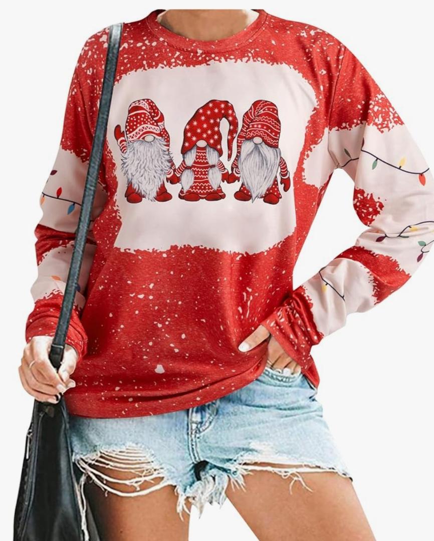 Merry Christmas Sweatshirts for Women Gnomes Santa Christmas Sweatshirt Cute Long Sleeve Pullover Top, XL