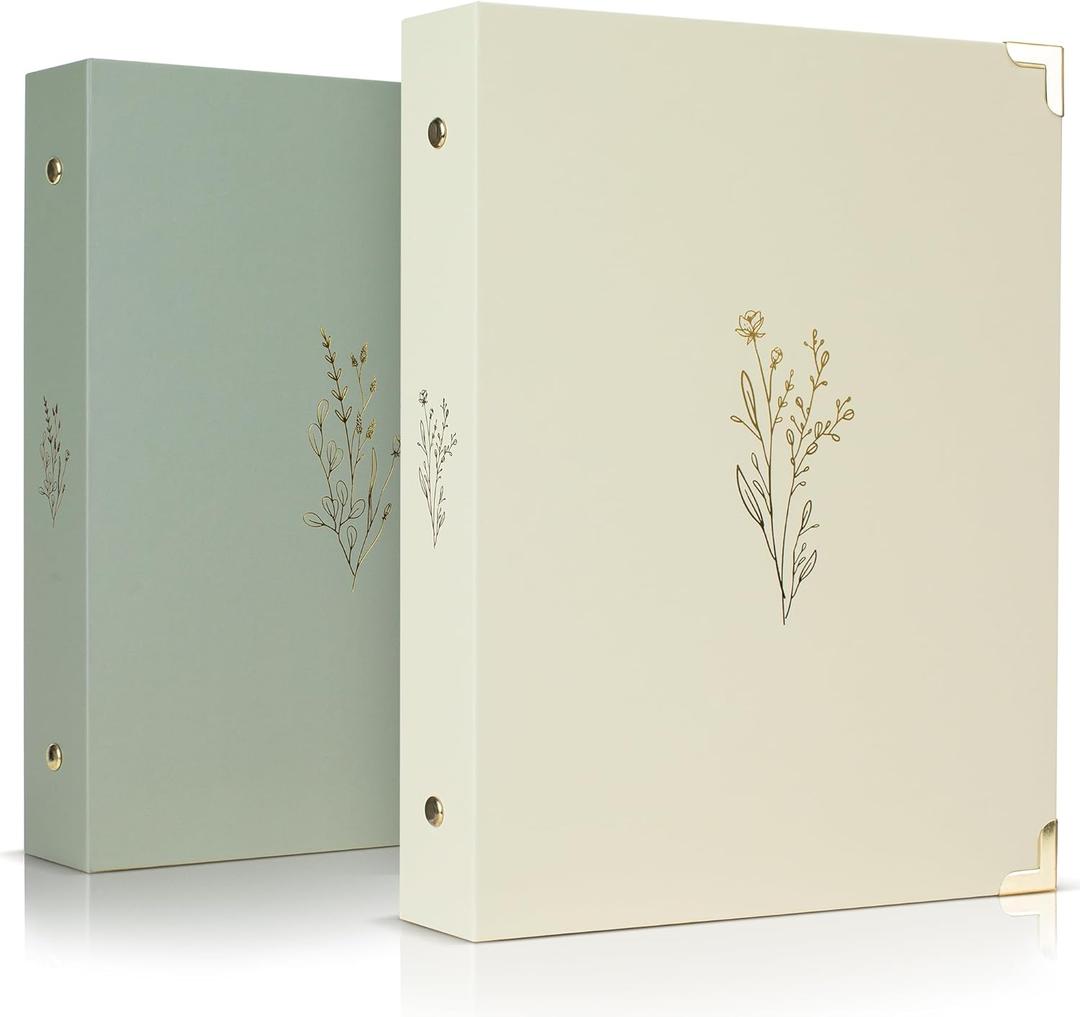Aesthetic 6 Ring A5 Binder Set of 2 - The Perfect Small 0.75 Inch Planner Binder for Journaling or Collections - Refillable Notebook Holder with Pocket (Beige-green)