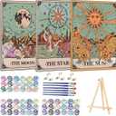 WUDWL Paint by Numbers Kit for Adults Framed Canvas, 3 Pack with Wooden Easel,Paint by Numbers for Kids Ages 8-12, Sun and Moon DIY Acrylic Landscape Oil Painting Arts Crafts, 9.45x11.8inch