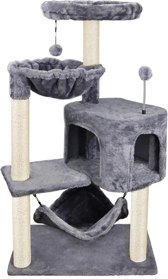 YUNIQUE Cat Tree with Cat Condo and Big Hammock, Grey