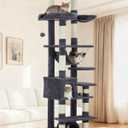 GarveeLife Cat Tree for Large Cat 74", Cat Tower Tree for Indoor Cats with 11 Scratching Posts, Hammock, Large Top Perch,Toy Balls, Condo, Sturdy Heavy Duty House for Adult Big Cats (deep grey)