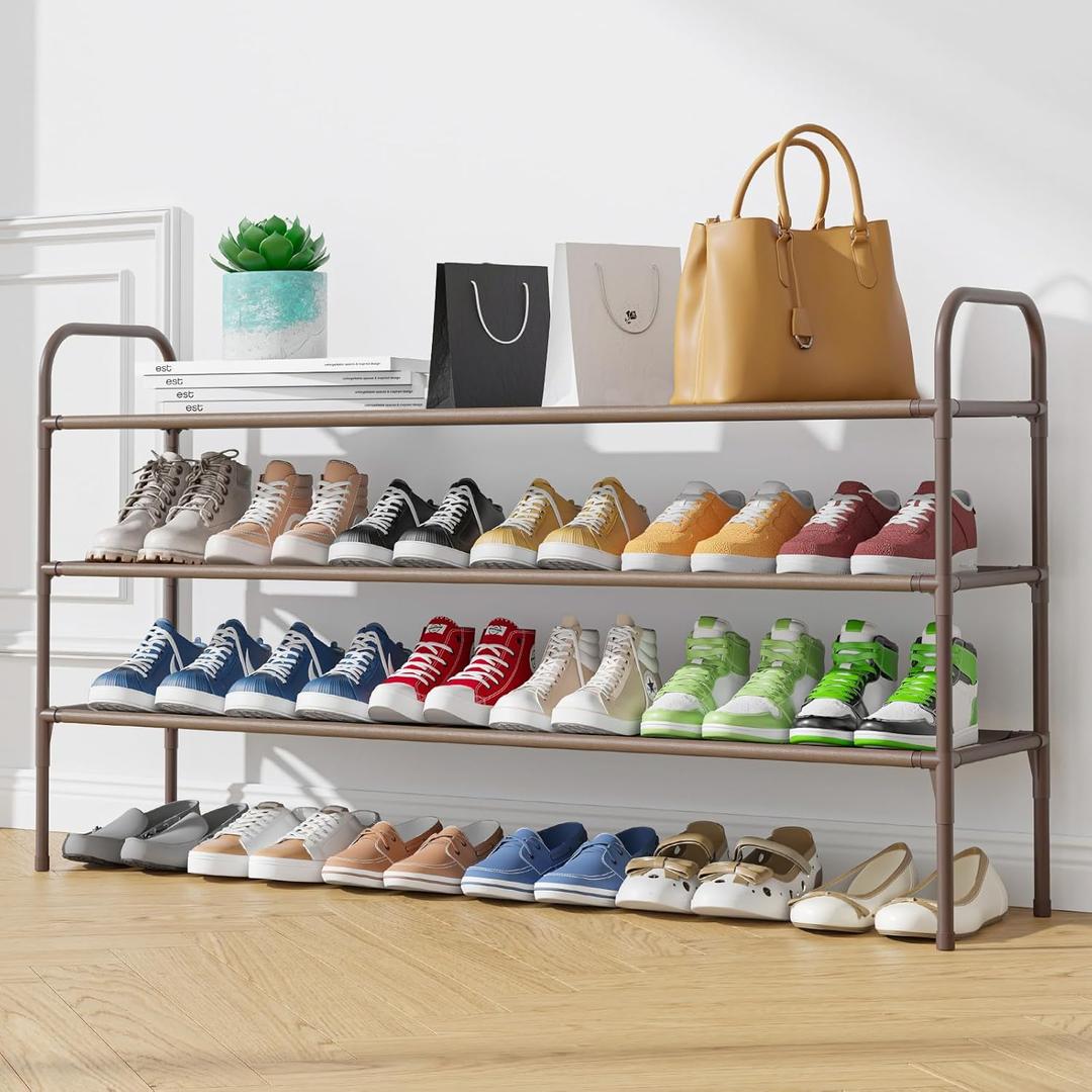 Kitsure Shoe Rack - Sturdy, Stackable, Space-Saving Closet & Front Door Shoe Organizer, Brown, Large