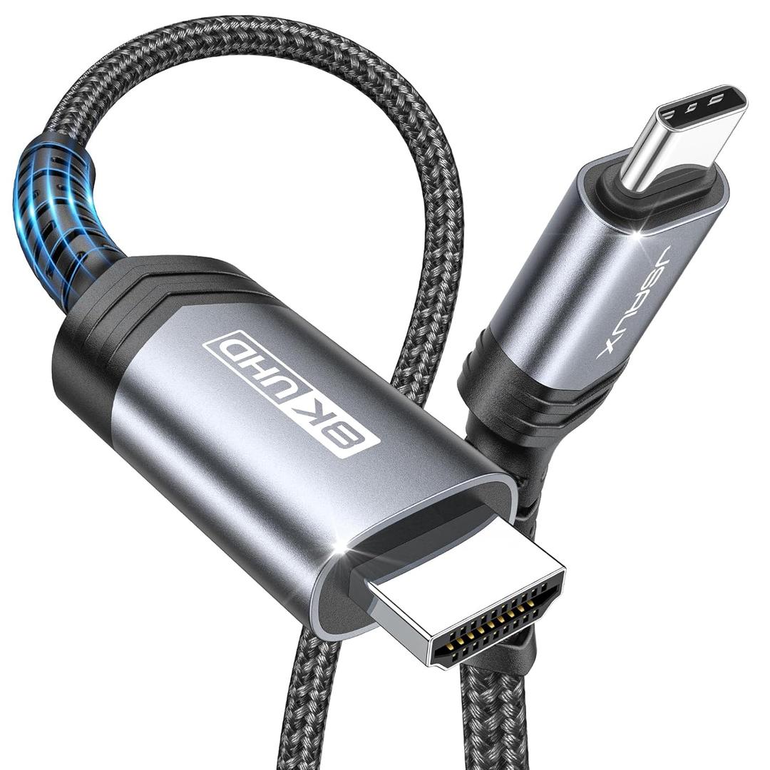 JSAUX USB C to HDMI 2.1 Cable [ 8K@60Hz 4K@240Hz ] 6.6 FT Aluminum Type C to HDMI Ultra High-Speed Braided Cord [Thunderbolt 4/3] Support 48Gbps/HDR/HDCP 2.3 Compatible with Laptop, Tablet, Galaxy S24
