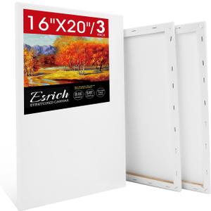 ESRICH Stretched Canvas for Painting 16x20 Inch, 3Pack Large Canvas for Painting, Triple Primed Acid-Free Cotton Blank Canvases for Oil, Acrylic, Watercolor & Gouache for Paint Parties, Art Classes