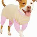 LovinPet Dog Recovery Suit for Large Medium Dogs - Full Coverage Dog's Bodysuit Wound Protective Surgical for Abdominal Wounds After Surgery Anti-Licking Cut-Out Design of Abdomen,Buttons,M (Yellow Pink)