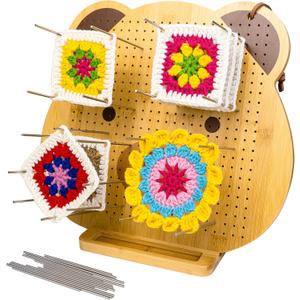 Opstin 15.1" Crochet Blocking Board with 30 Pins/Pegs, Blocking Board for Crocheting Knitting, Bamboo Granny Square Blocking Boards for Crochet Projects, Ideal Gifts for Mothers & Grandmothers