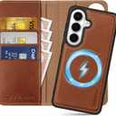 SHIELDON Detachable Wallet Case for Galaxy S26 6.3-inch, Genuine Leather, 2-in-1, Wireless Charging, Magnetic Closure, RFID Blocking Credit Card Slot, Kickstand, Full Protective Cover - Retro Brown