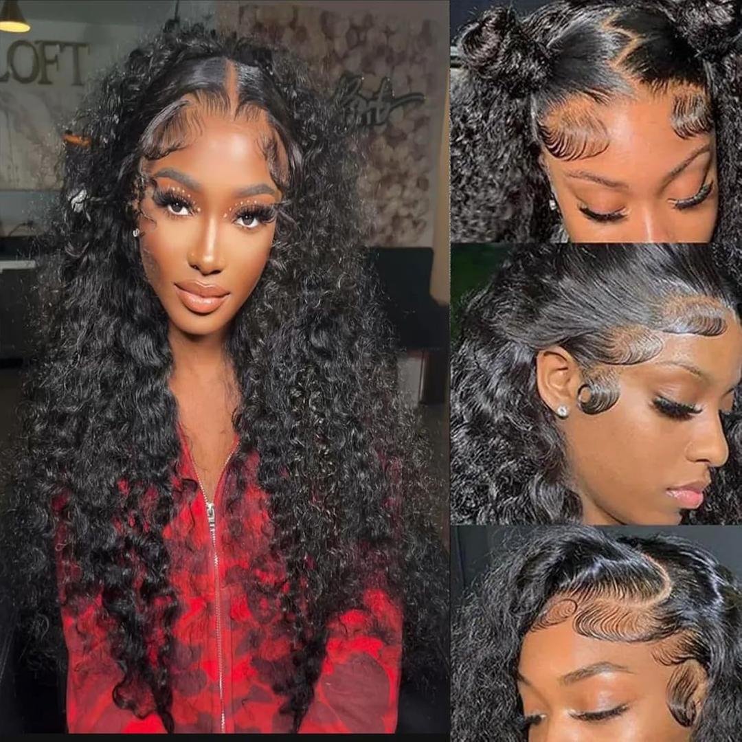 13x6 Deep Wave Lace Front Wigs Human Hair 30 Inch 200% Density Deep Curly Hd Lace Frontal Wig 13x6 Glueless Hd Lace Front Wigs Human Hair Pre Plucked With Baby Hair Natural Black