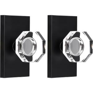 Octagon Glass Crystal Half Dummy Door Knob Matte Black, No-Turning Bifold and Closet Door Knobs,2 Pack