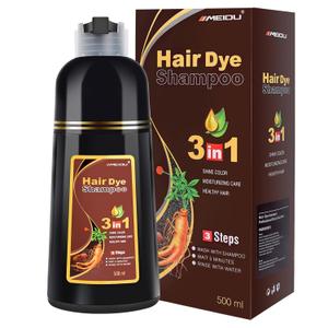MEIDU Black Hair Dye Shampoo 3 in 1 for Gray Hair, Black Hair Dye for Women Men, Hair Color for Women Herbal Ingredients Natural (500ml,16.9oz) (Chestnut Brown)