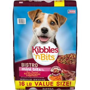 Kibbles 'n Bits Bistro Small Breed Mini Bits Oven Roasted Beef Flavor Dry Dog Food, 16lb bag, Best By 04/10/2025